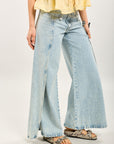 Toxik3 pantalon jean wide évasé denim jambe fendue