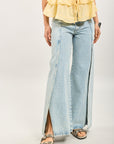 Toxik3 pantalon jean wide évasé denim jambe fendue