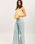 Toxik3 pantalon jean wide évasé denim jambe fendue