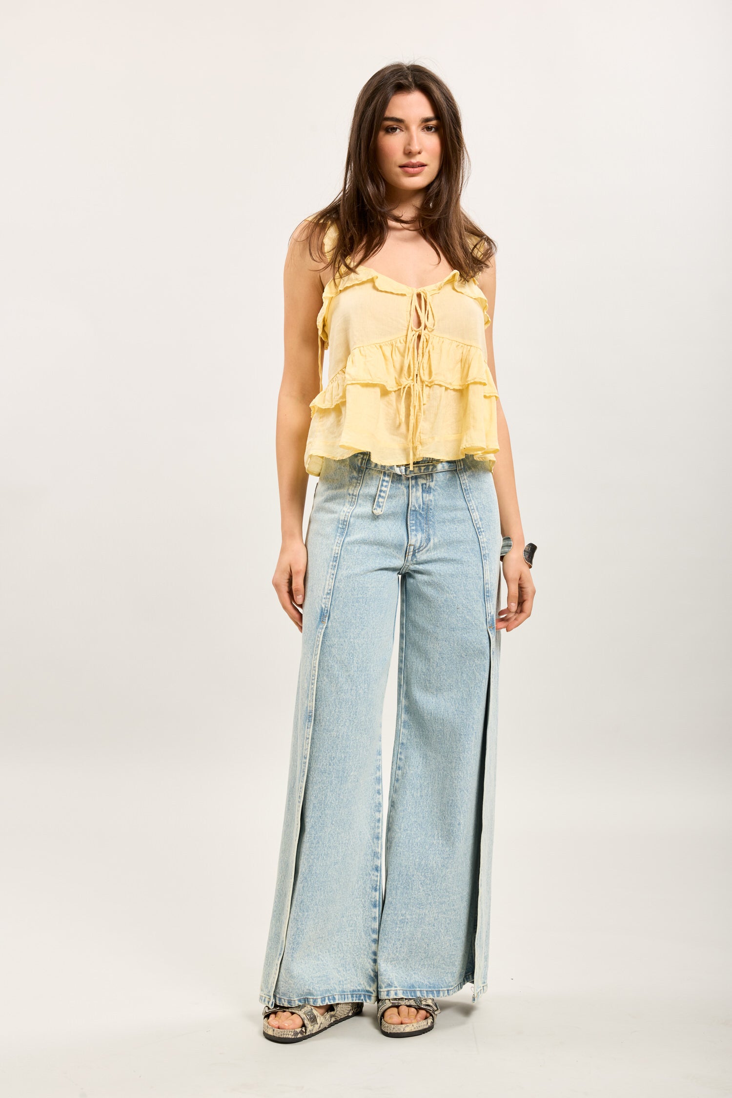 Toxik3 pantalon jean wide évasé denim jambe fendue