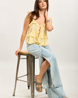 Toxik3 pantalon jean wide évasé denim jambe fendue
