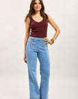 Toxik3 Jean Flare High waist with Gold buttons