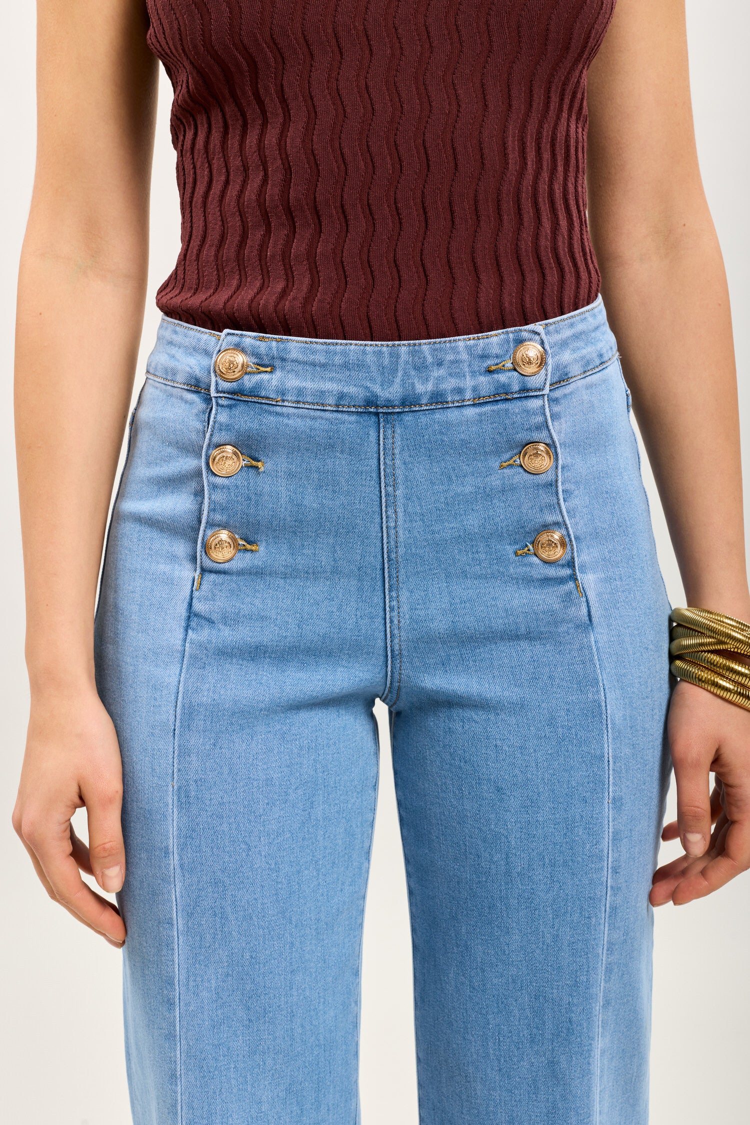 Toxik3 Jean Flare High waist with Gold buttons