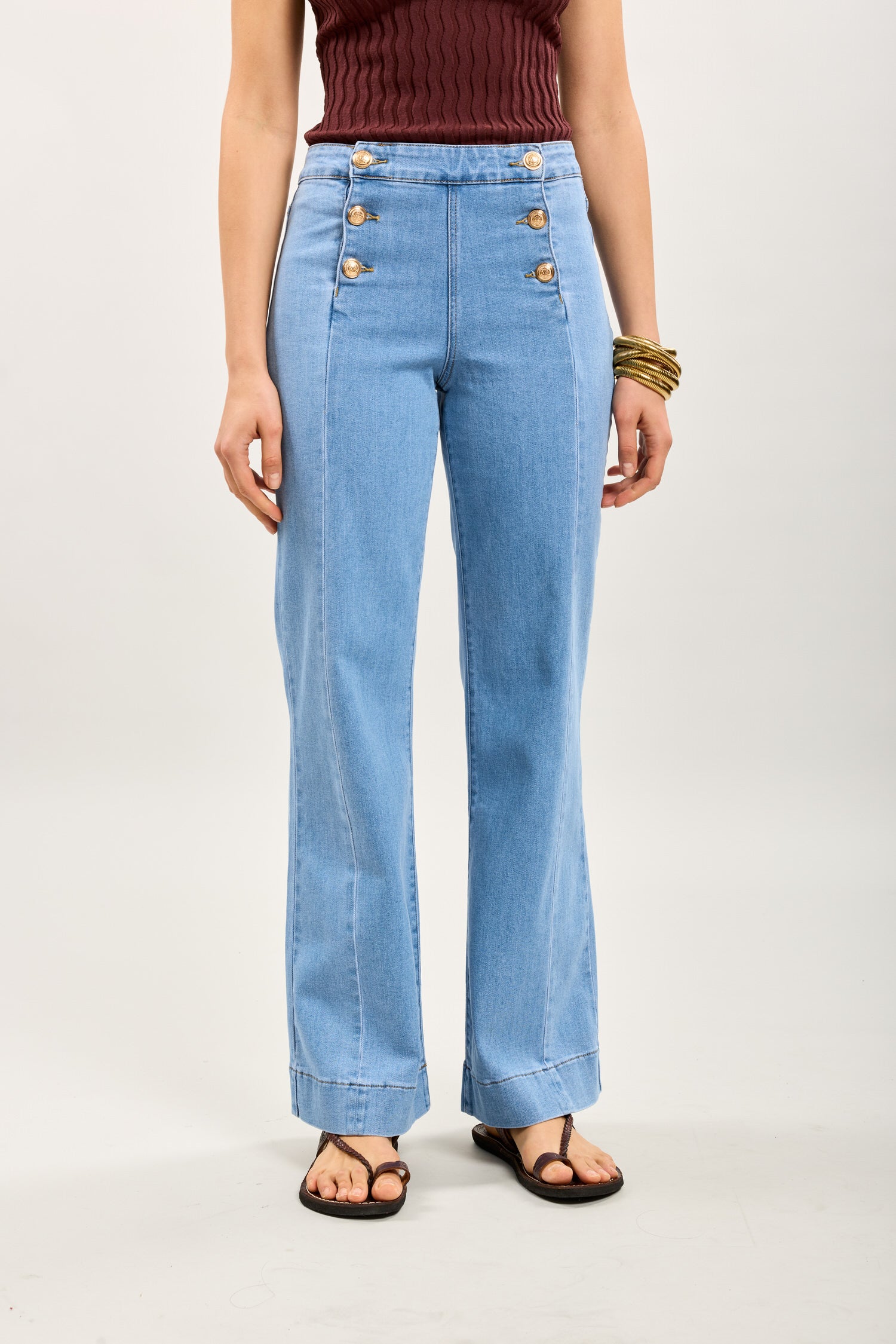 Toxik3 Jean Flare High waist with Gold buttons