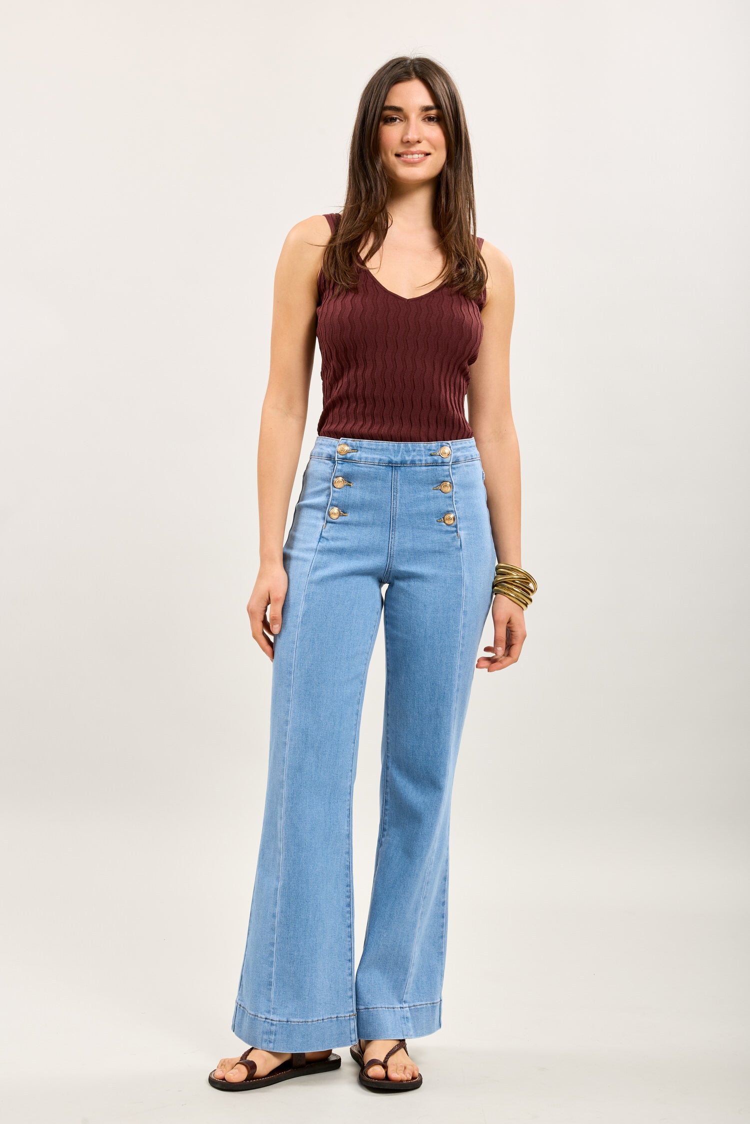 Toxik3 Jean Flare High waist with Gold buttons