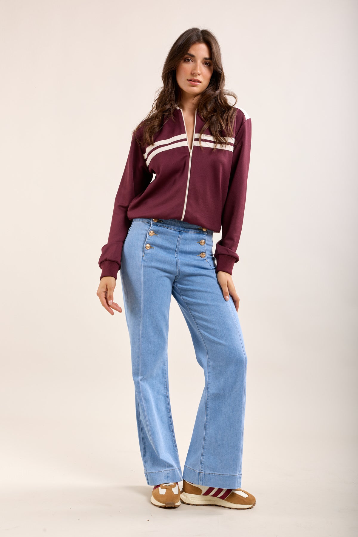 Toxik3 jean flare taille haute à pont boutons or