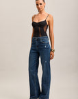 Toxik3 jean droit stretch taille haute poches effilochées