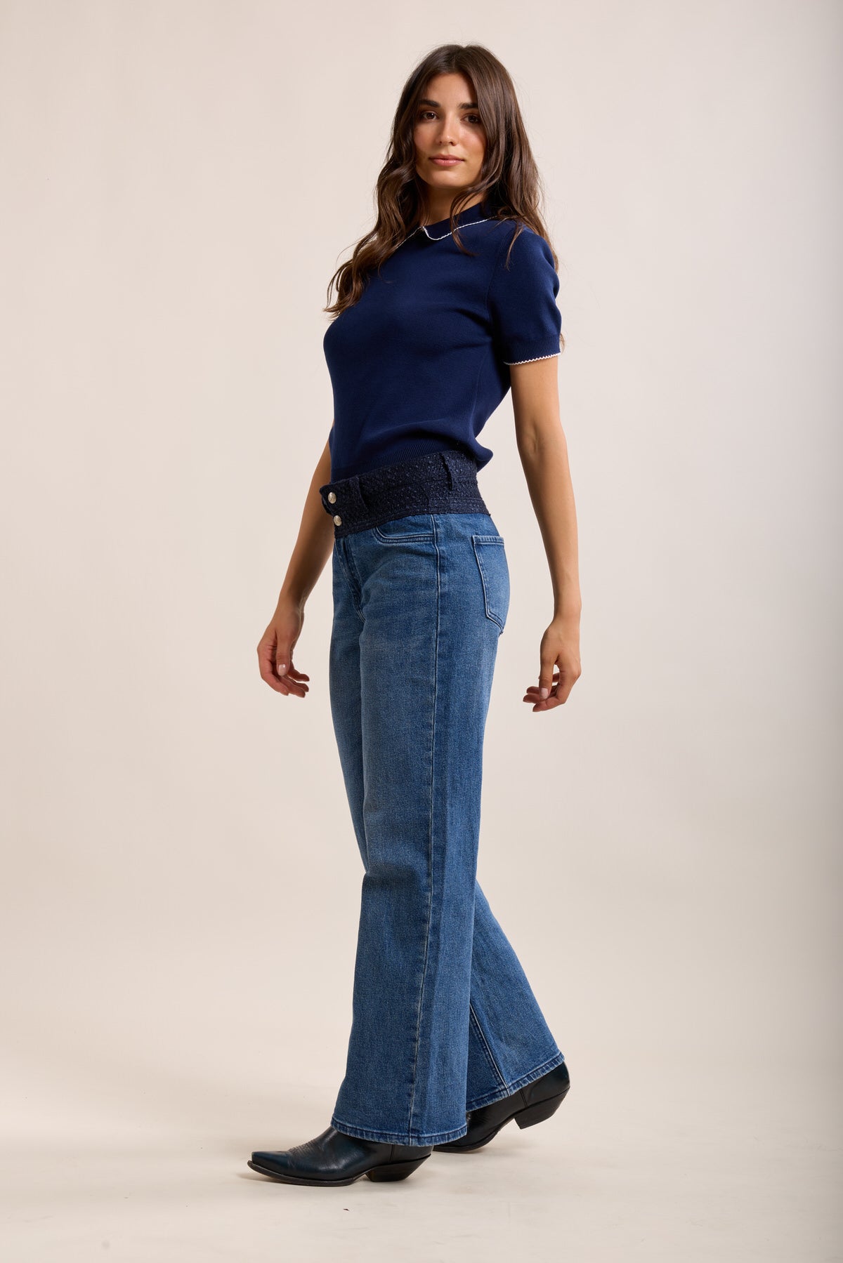 Toxik3 jean stretch wide denim et tweed
