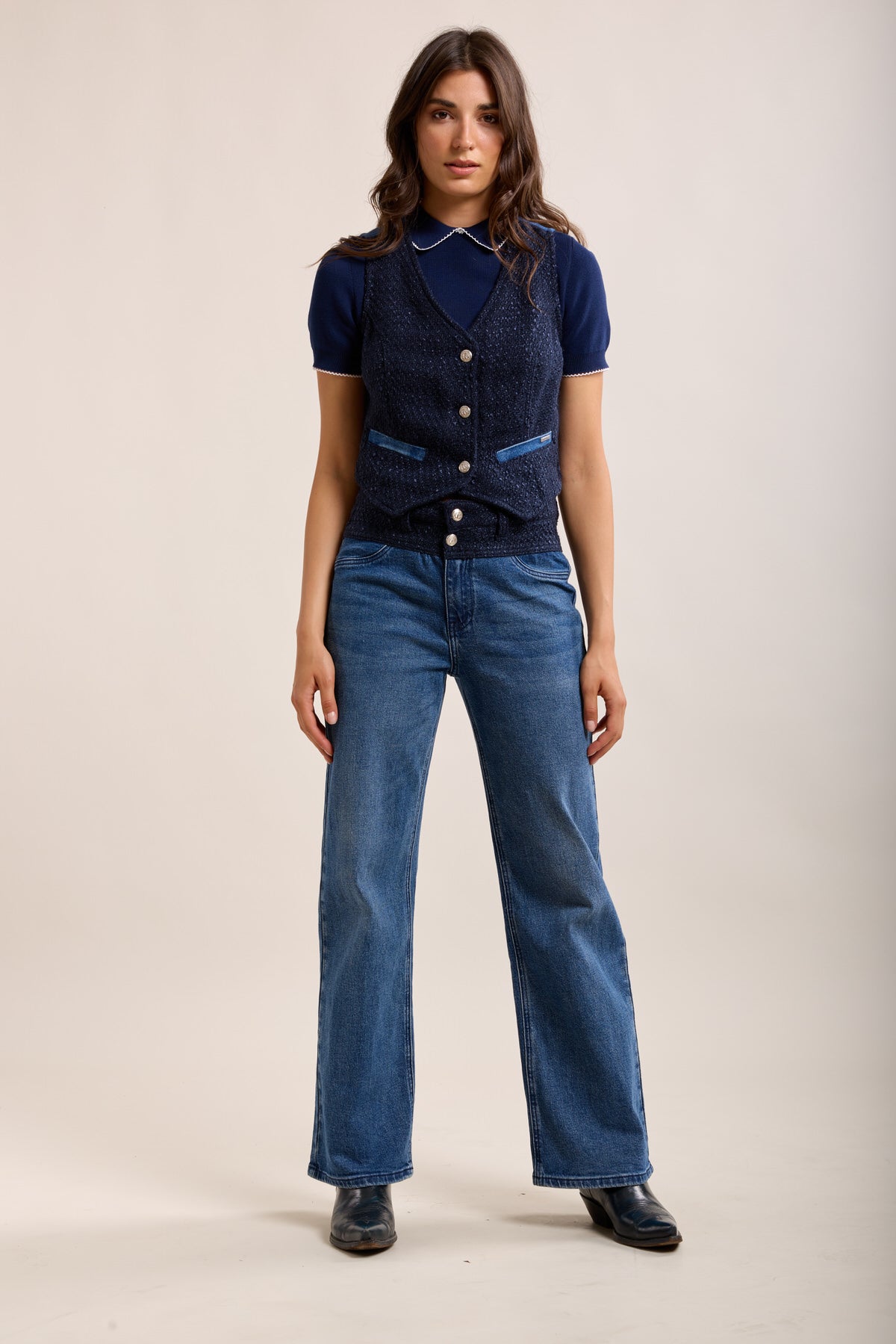 Toxik3 jean stretch wide denim et tweed