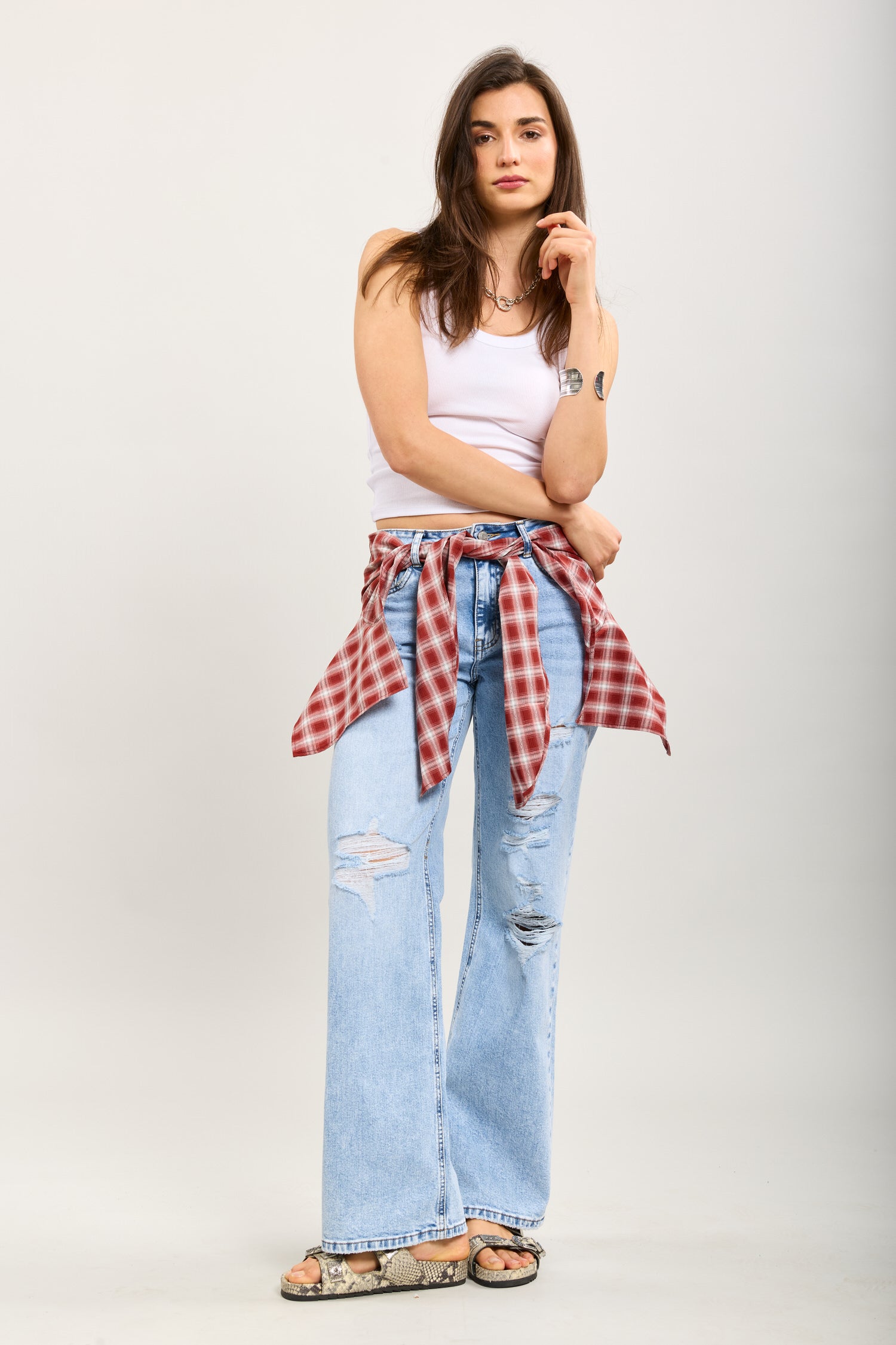 Toxik3 straight jean pants denim destroy scarf accessory