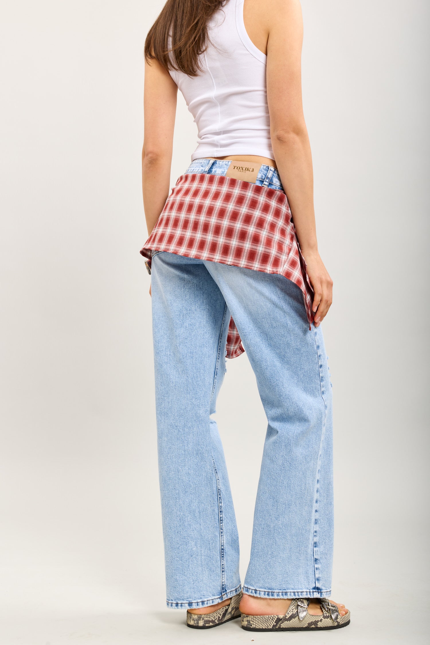 Toxik3 straight jean pants denim destroy scarf accessory