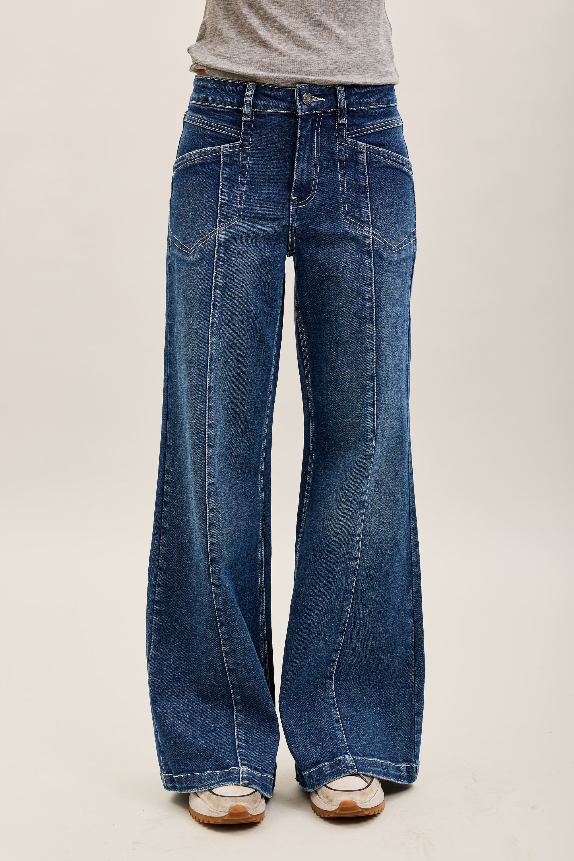 Toxik3 wide stretch jeans with ribbed pleats denim blue