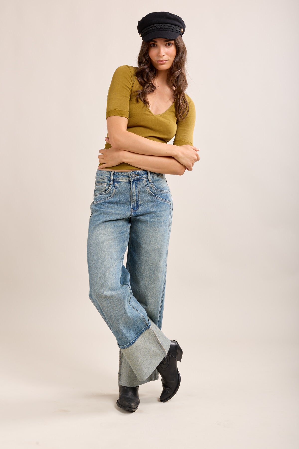 Toxik3 jean délavé wide turn-up