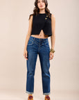 Toxik3 stretch boyfriend jeans with cutouts and cuffs