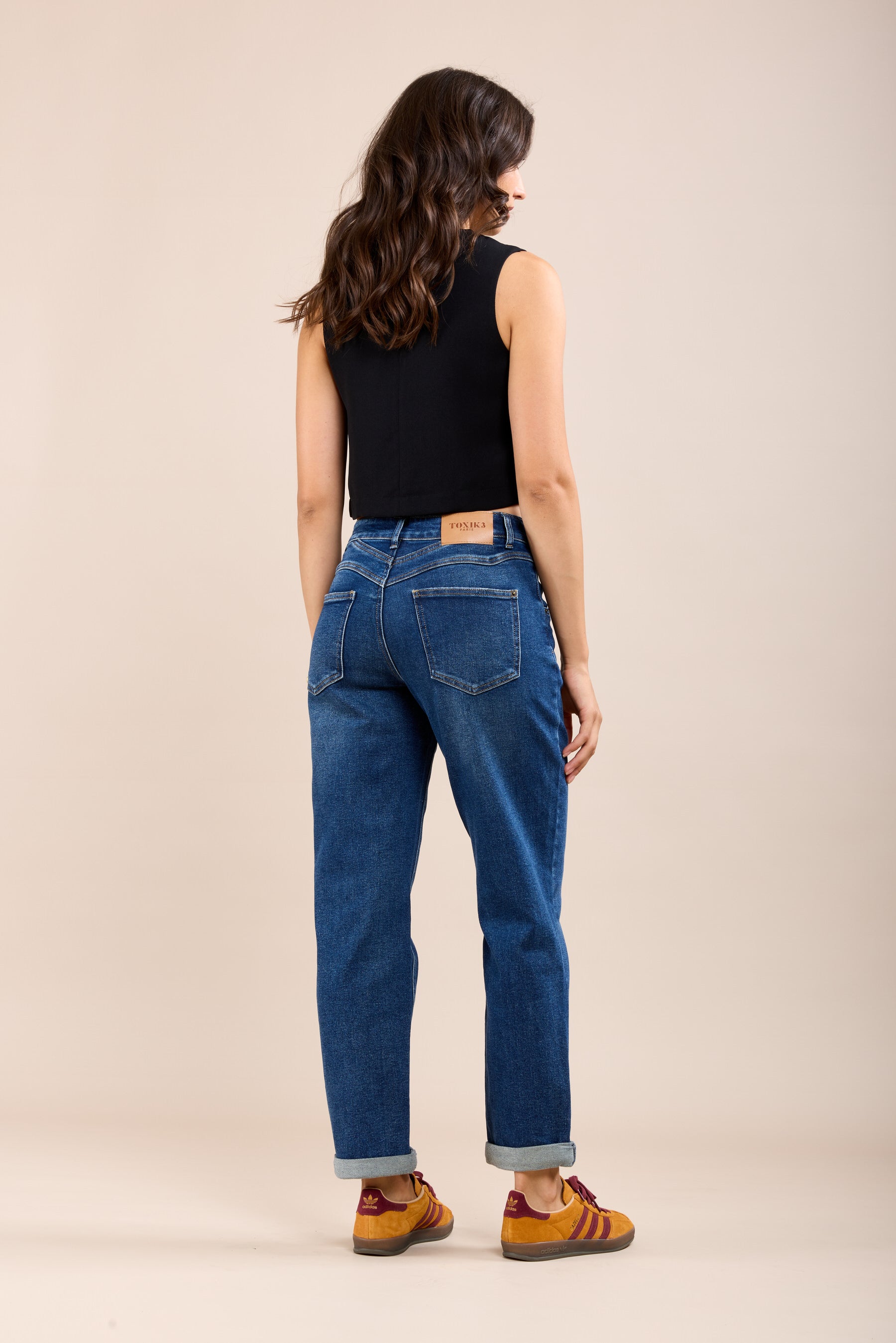 Toxik3 stretch boyfriend jeans with cutouts and cuffs