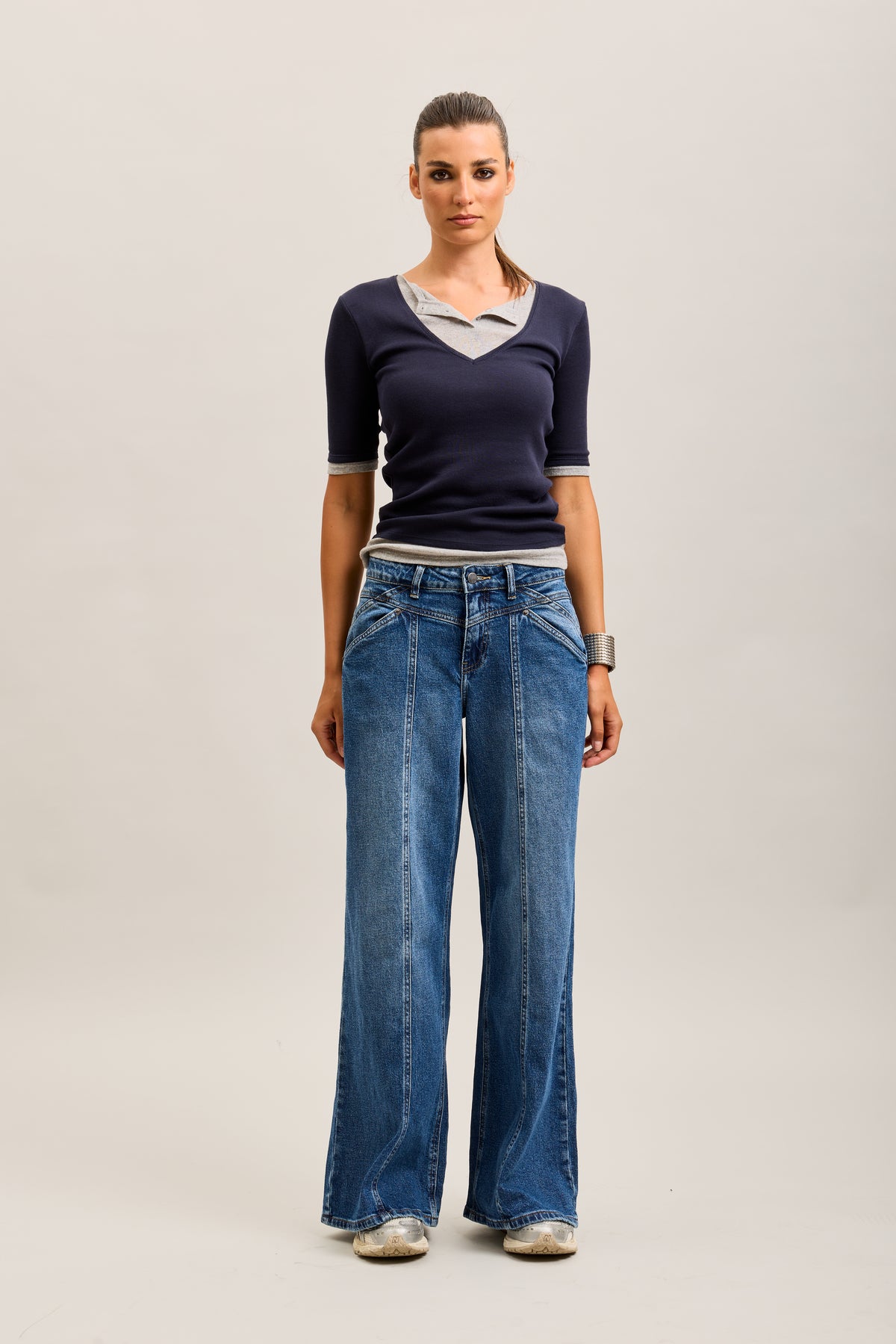 Toxik3 wide cut jeans with ribbed pleats