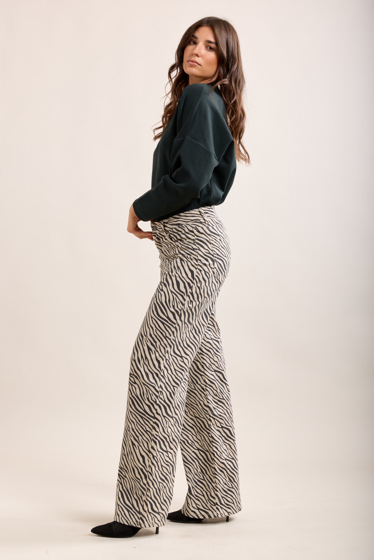 Toxik3 jean wide taille haute imprimé zèbre