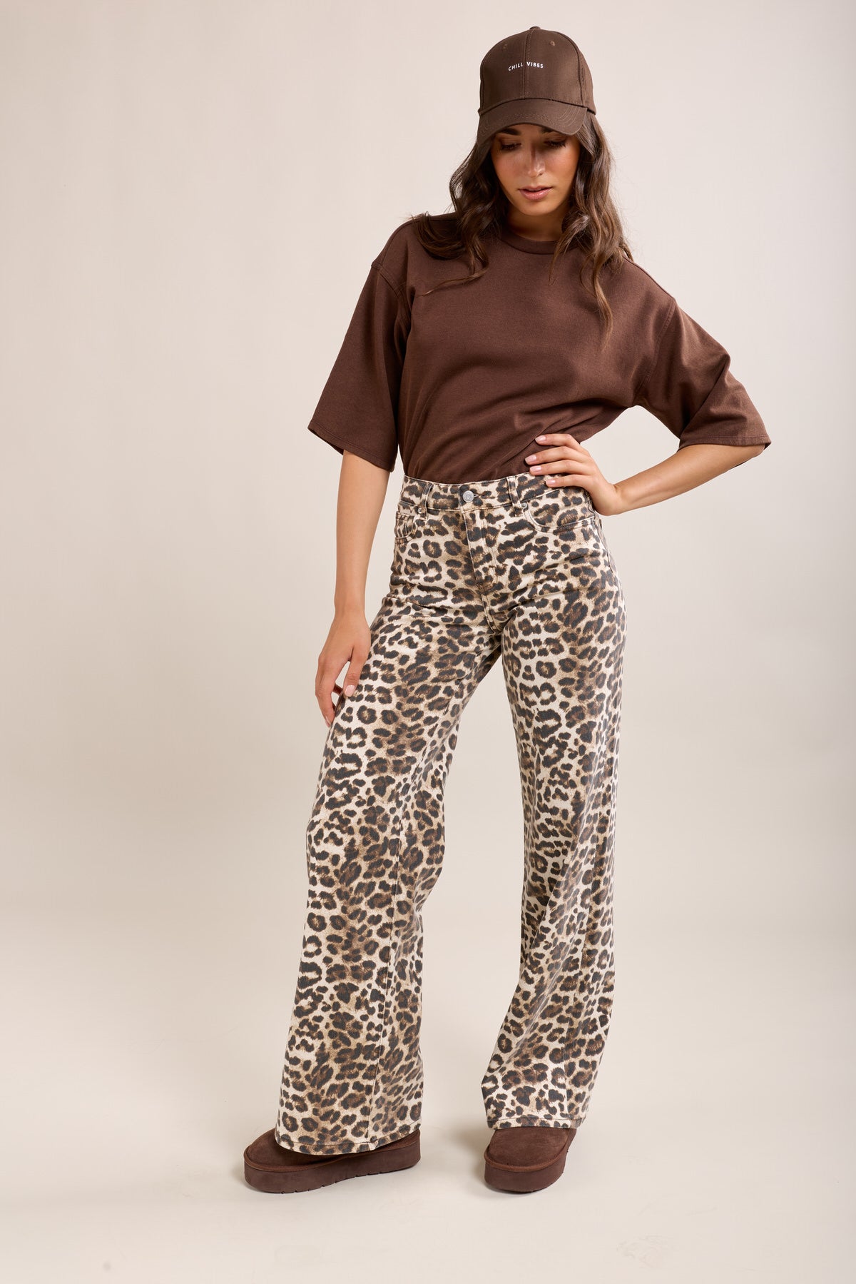 Toxik3 jean droit taille haute léopard