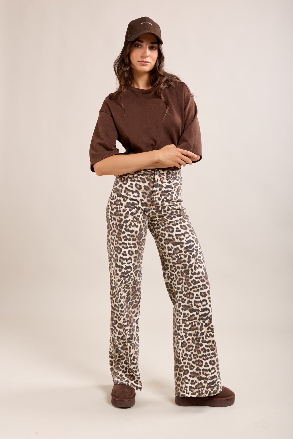 Toxik3 jean droit taille haute léopard