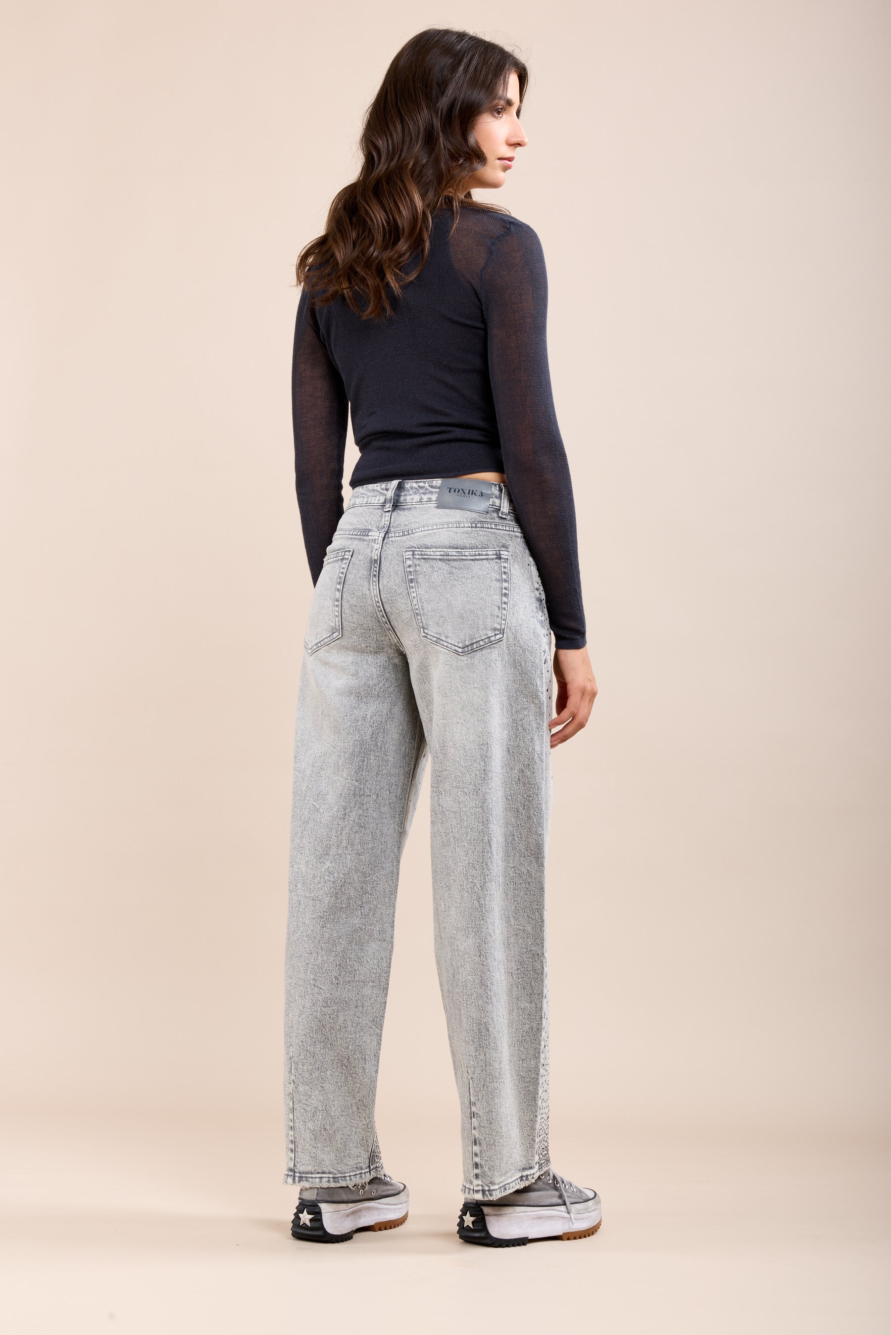 Toxik3 jean ballon à cristaux strass ton sur ton