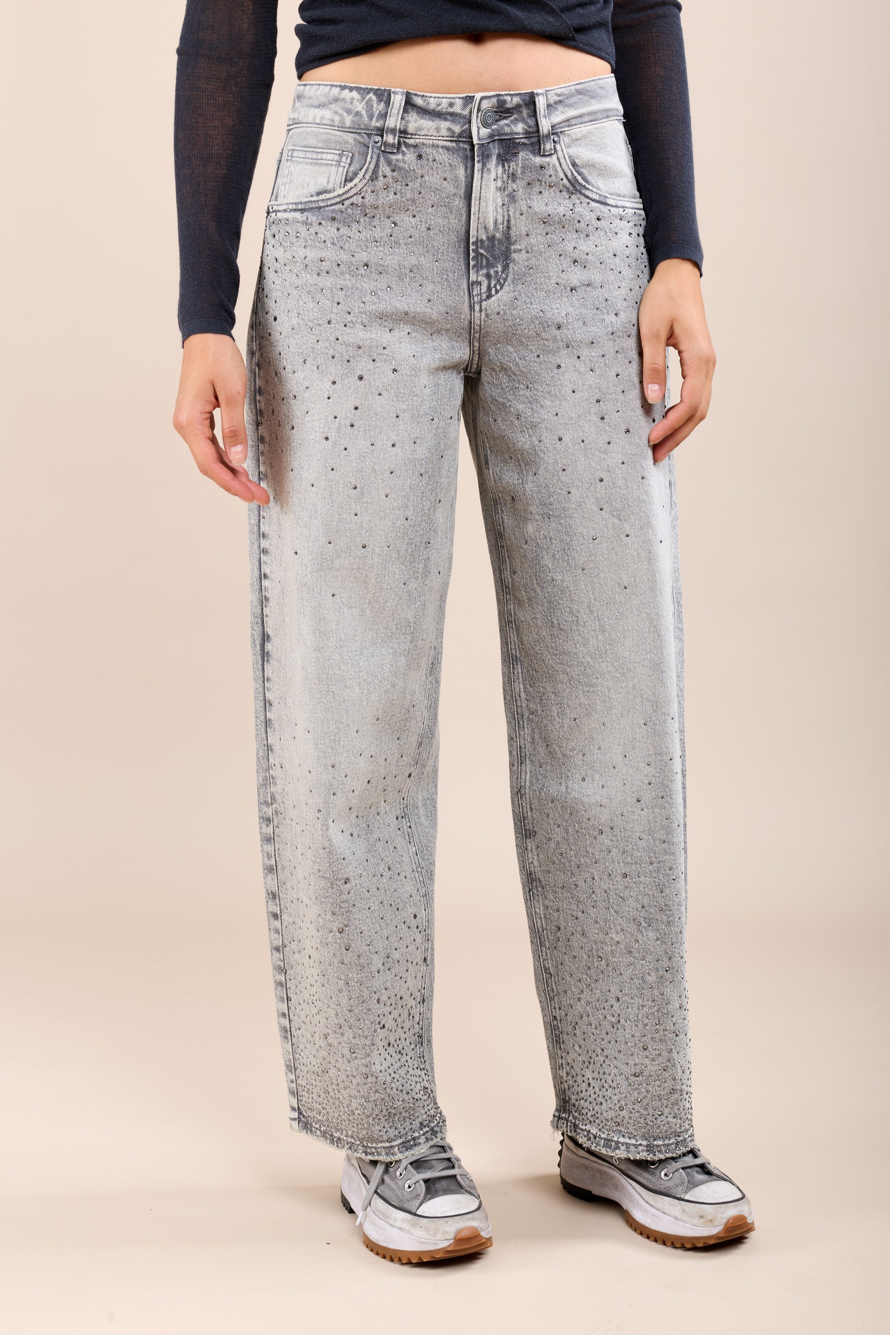 Toxik3 jean ballon à cristaux strass ton sur ton