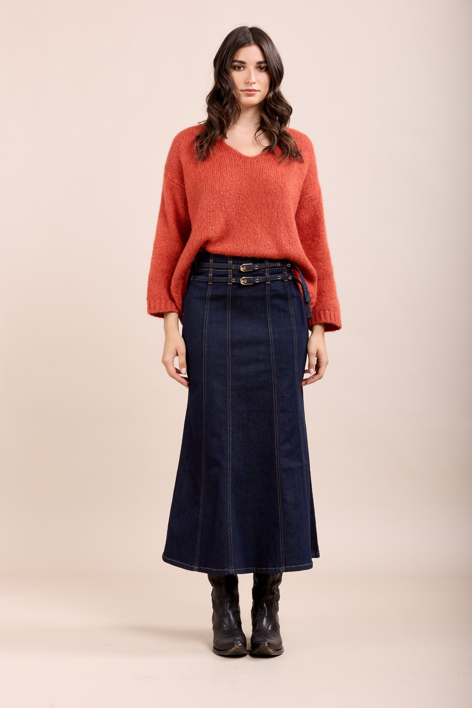 Falda vaquera larga Toxik3 con cinturones dobles