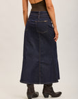 Toxik3 long denim skirt with double belts