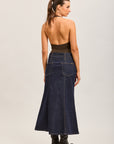 Toxik3 long denim skirt with double belts