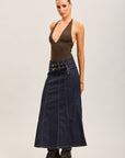 Toxik3 long denim skirt with double belts