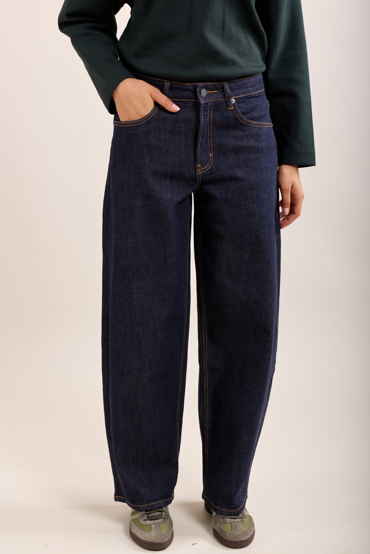 Toxik3 pantalon jean barrel taille haute bleu brut