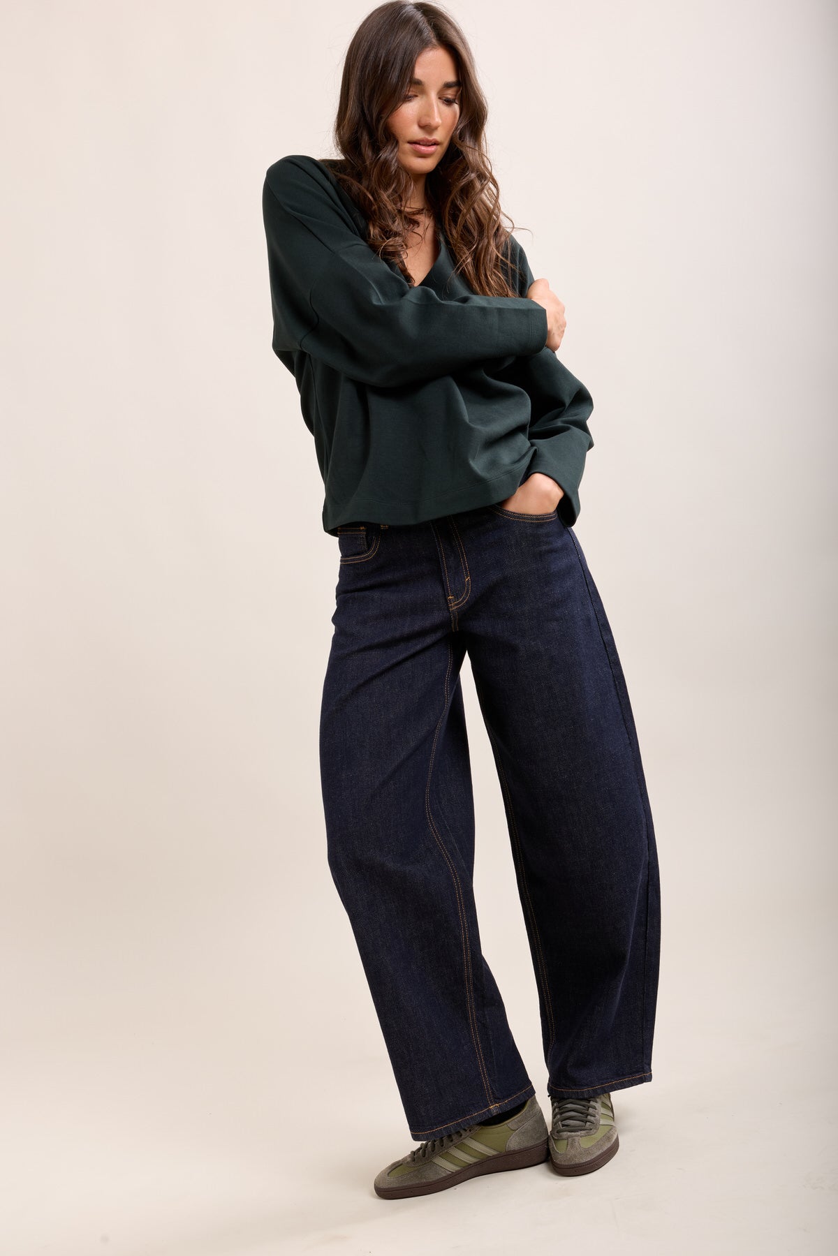 Toxik3 pantalon jean barrel taille haute bleu brut