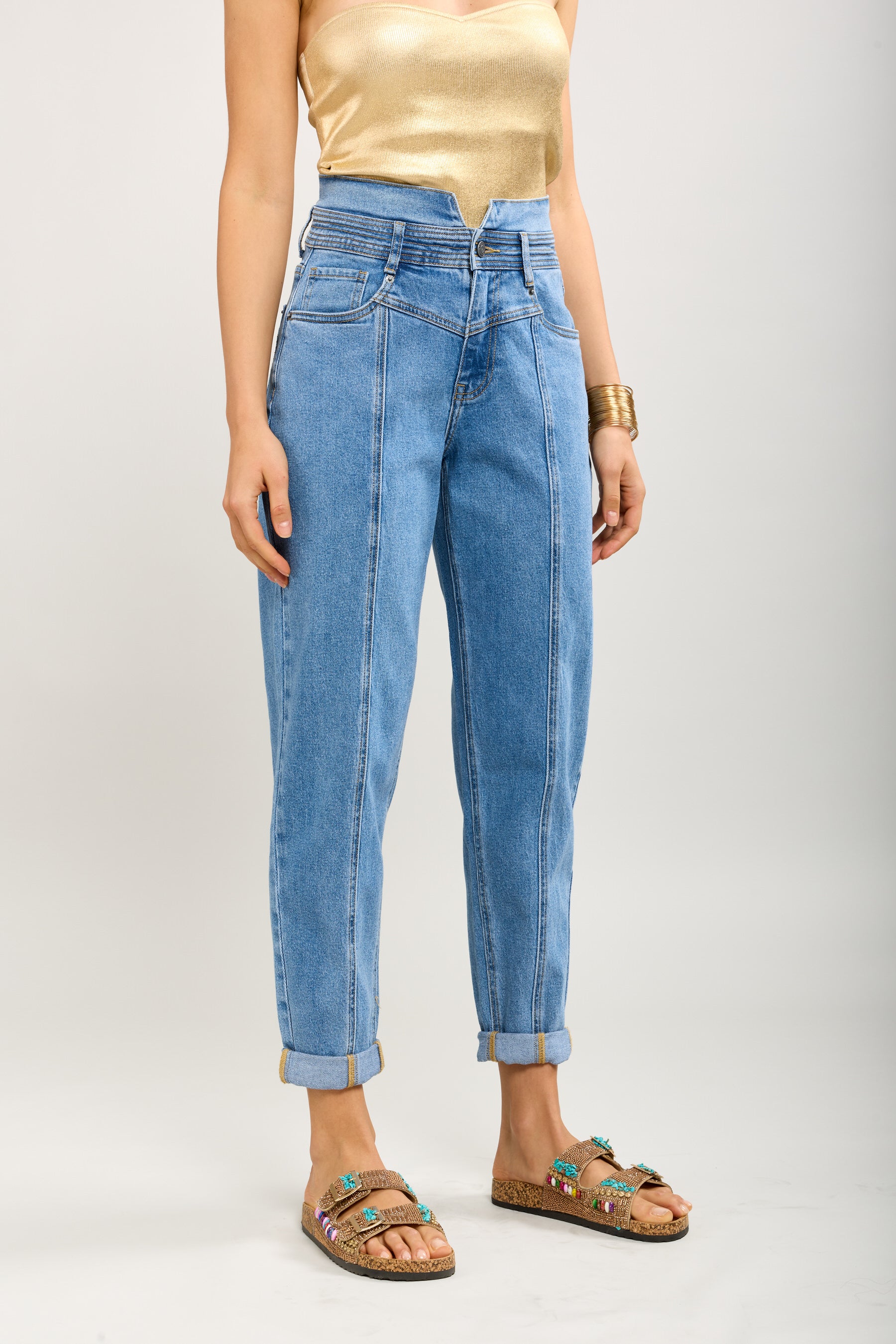 Toxik3 geribbelde mom-jeansbroek van stretch