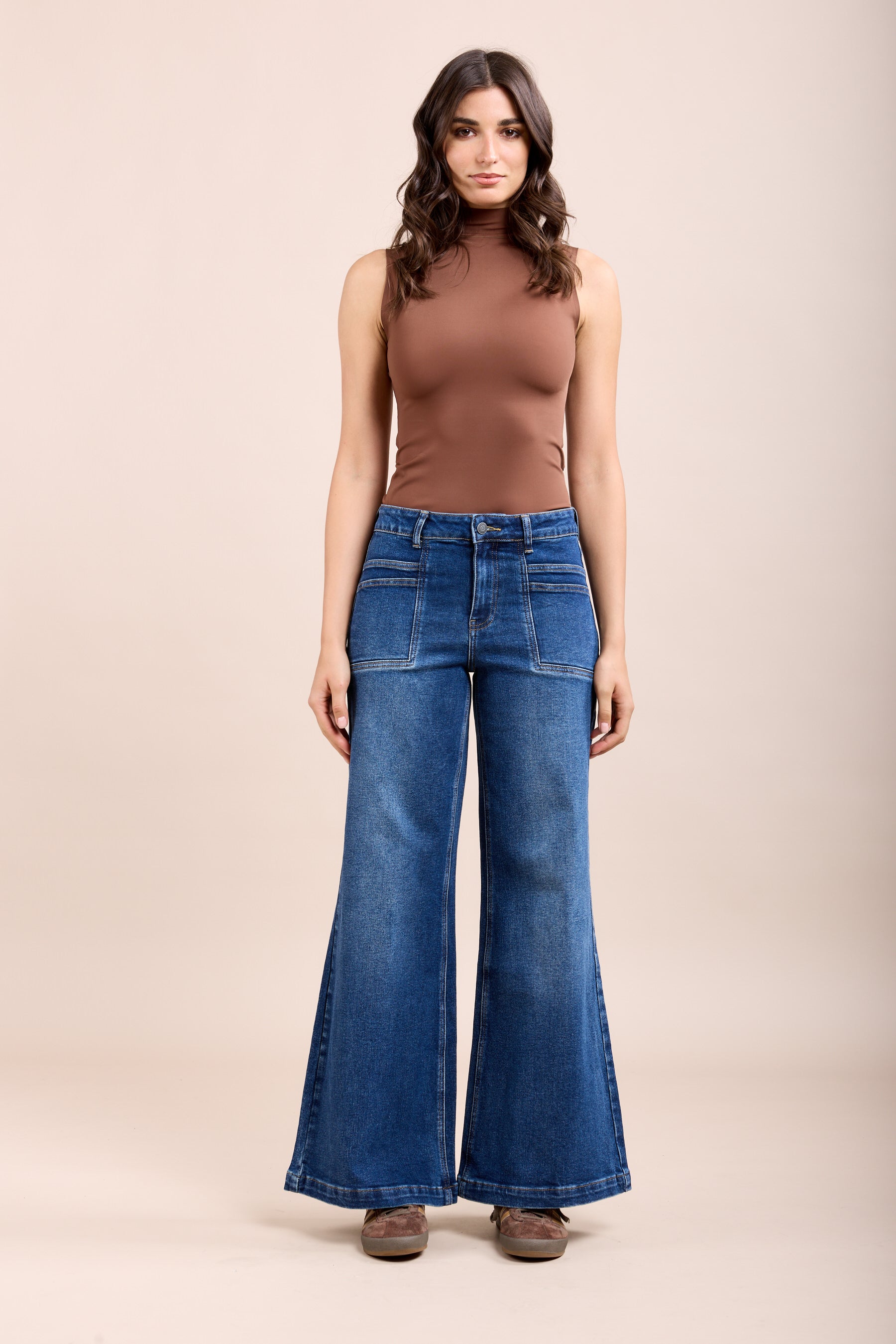 Toxik3 pantalon jean stretch wide doubles découpes poches avant