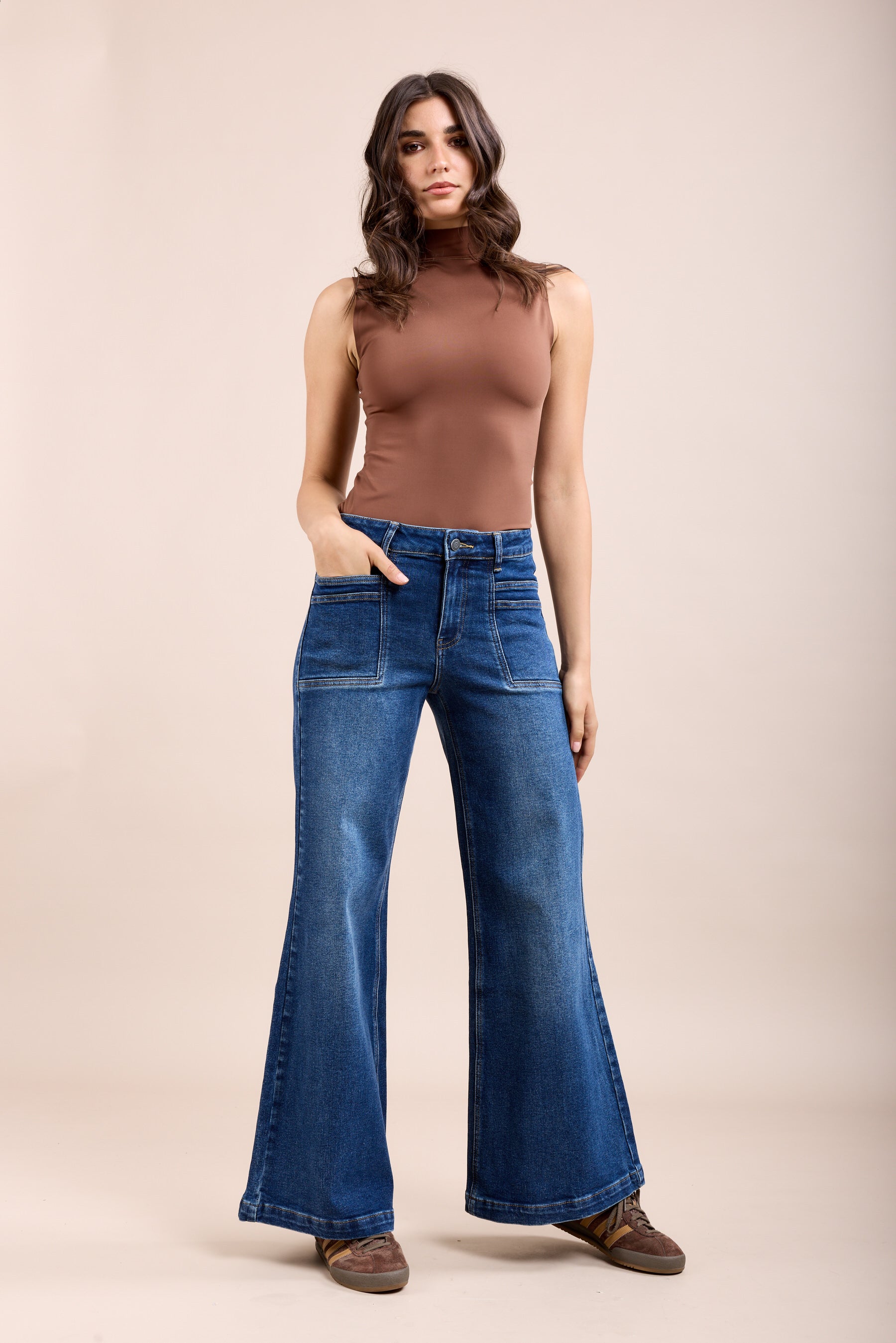 Toxik3 stretch wide jean pants double cutouts front pockets
