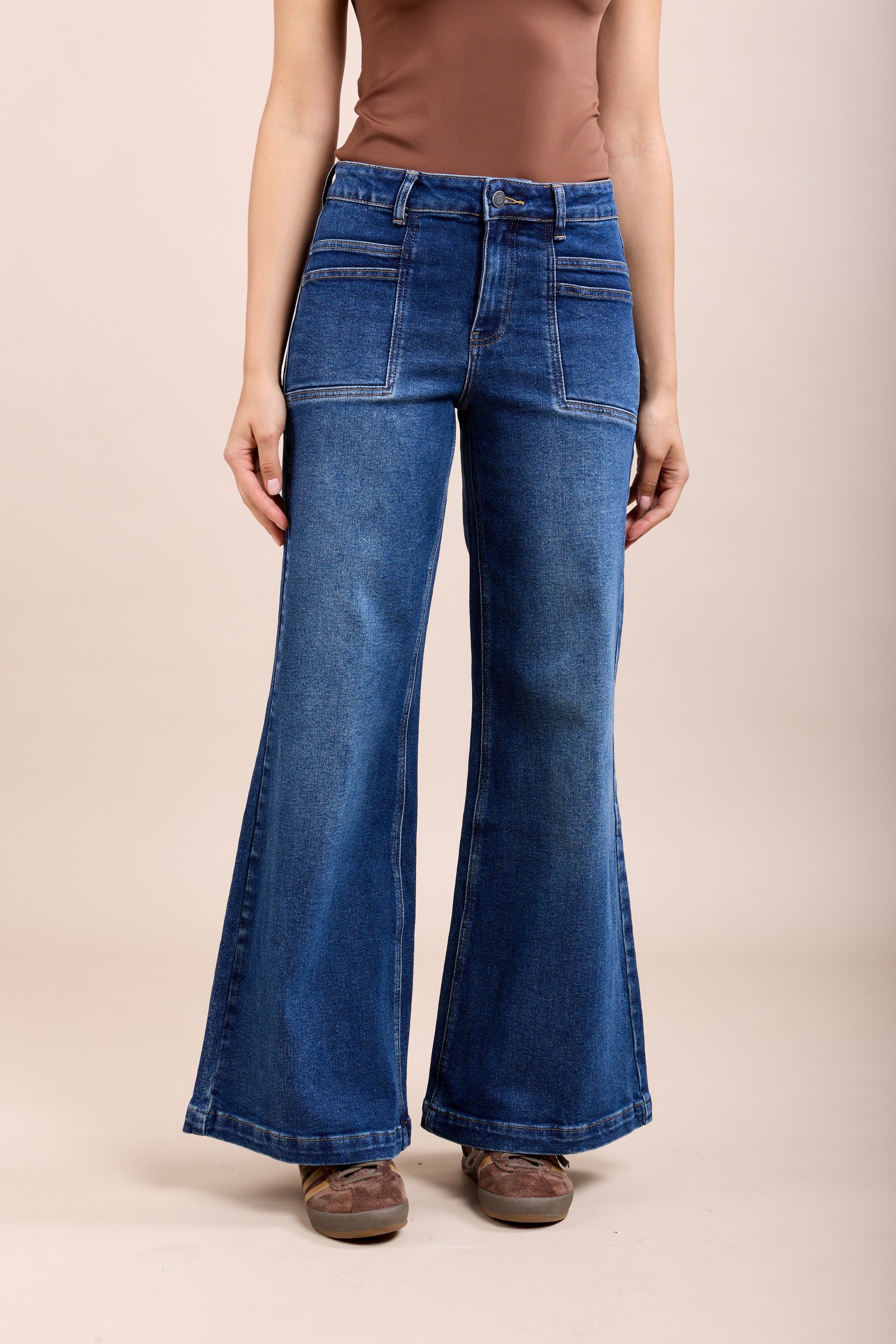 Toxik3 pantalon jean stretch wide doubles découpes poches avant