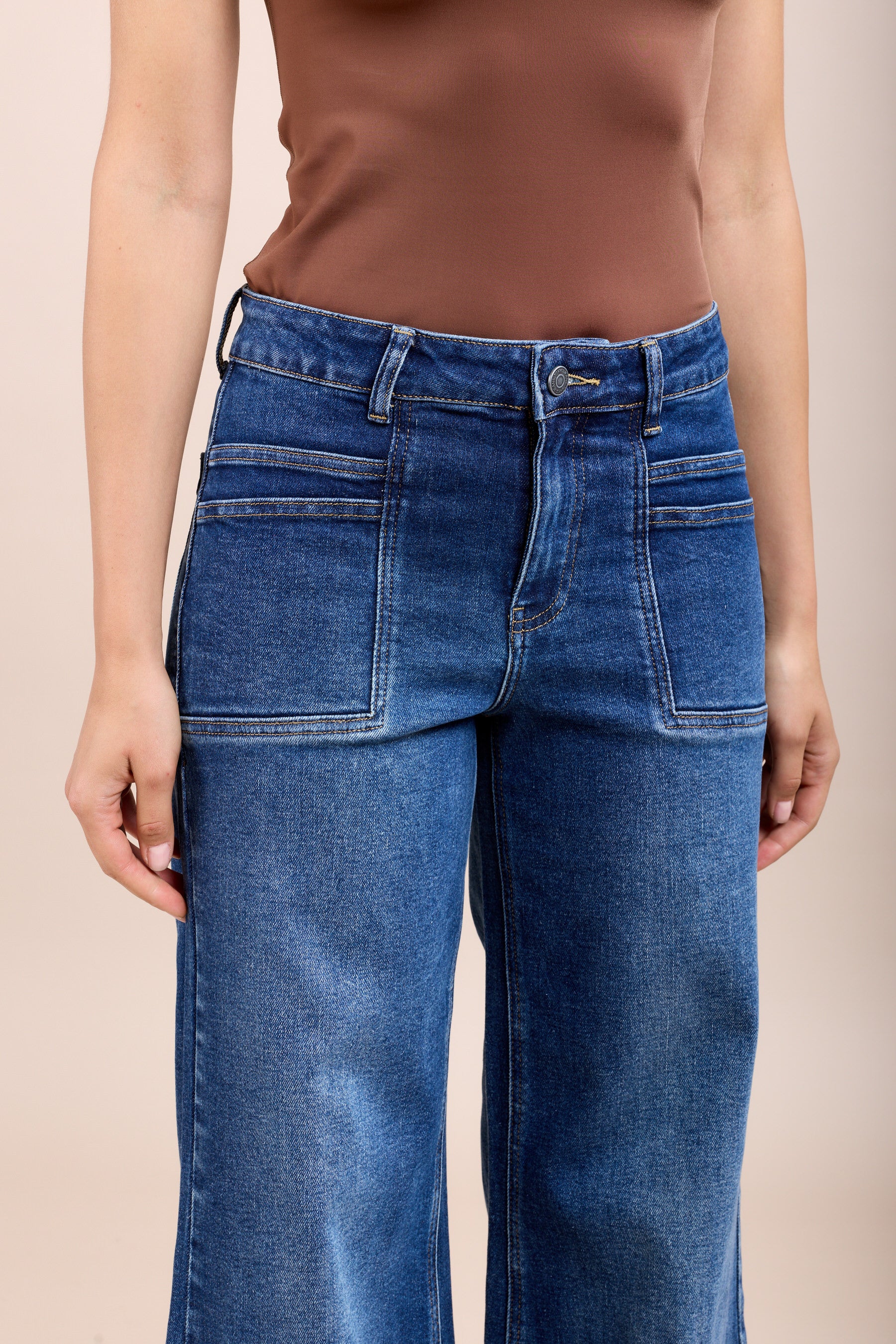 Toxik3 pantalon jean stretch wide doubles découpes poches avant