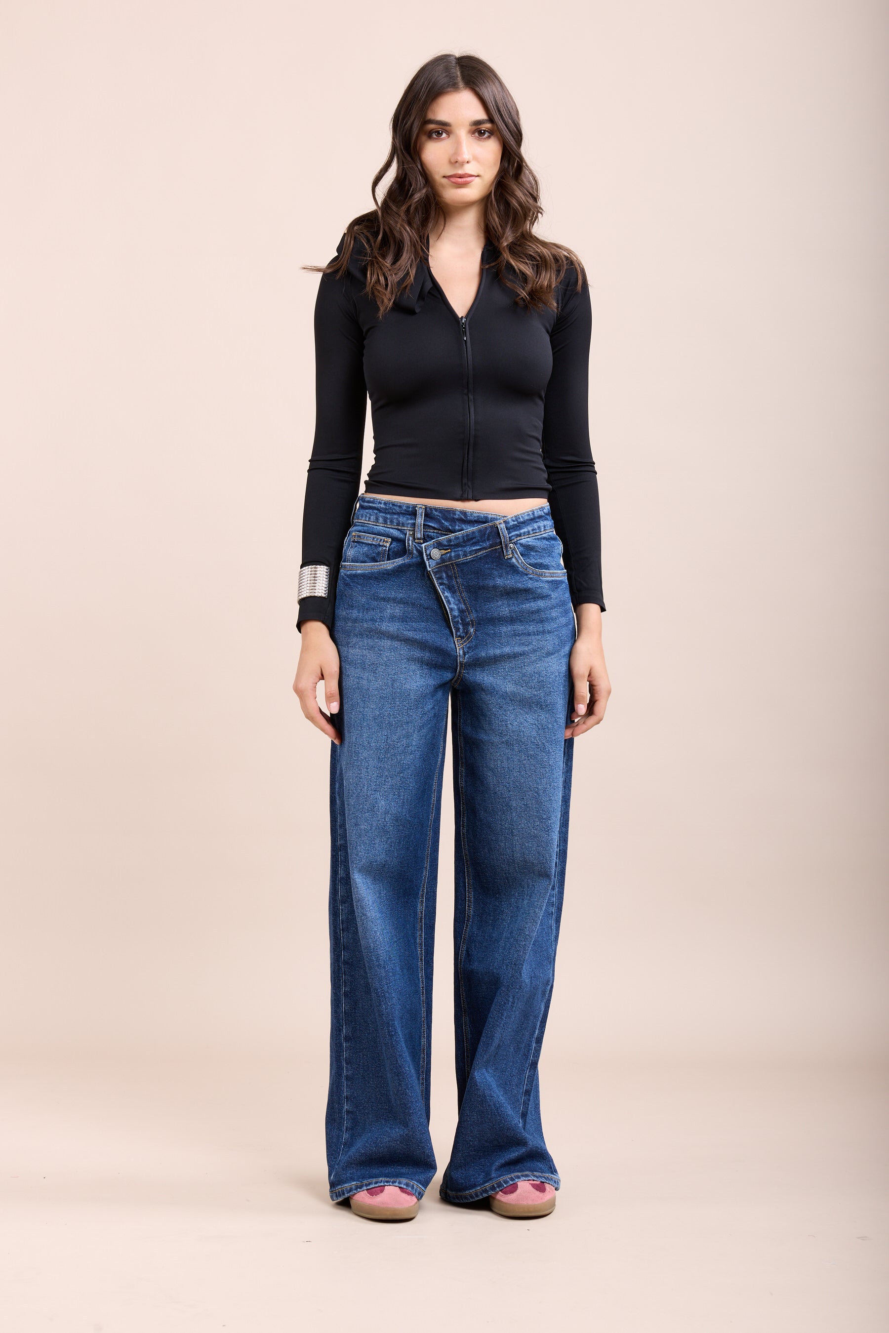 Toxik3 pantalon jean délavé stretch wide fermeture croisé