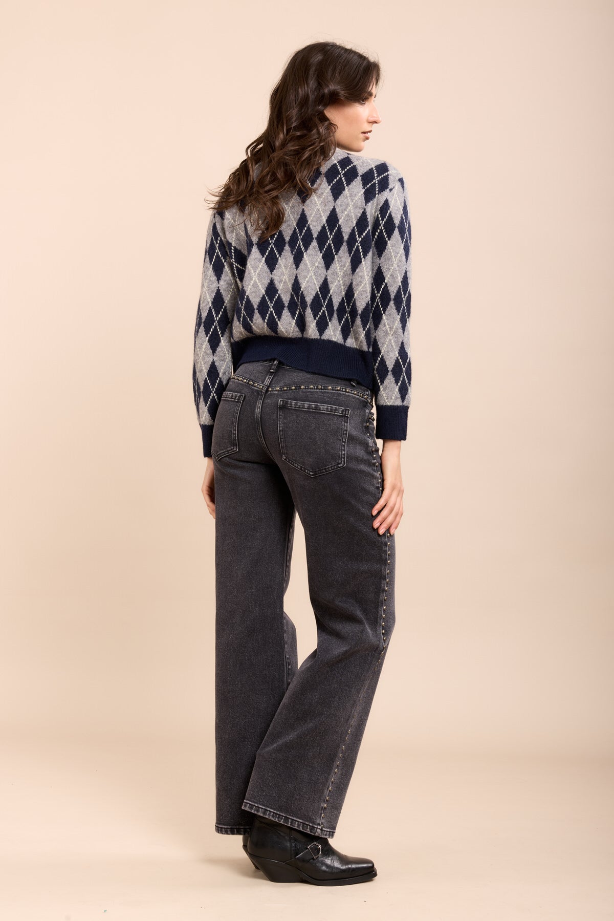 Toxik3 pantalon jean stretch droit détails clous