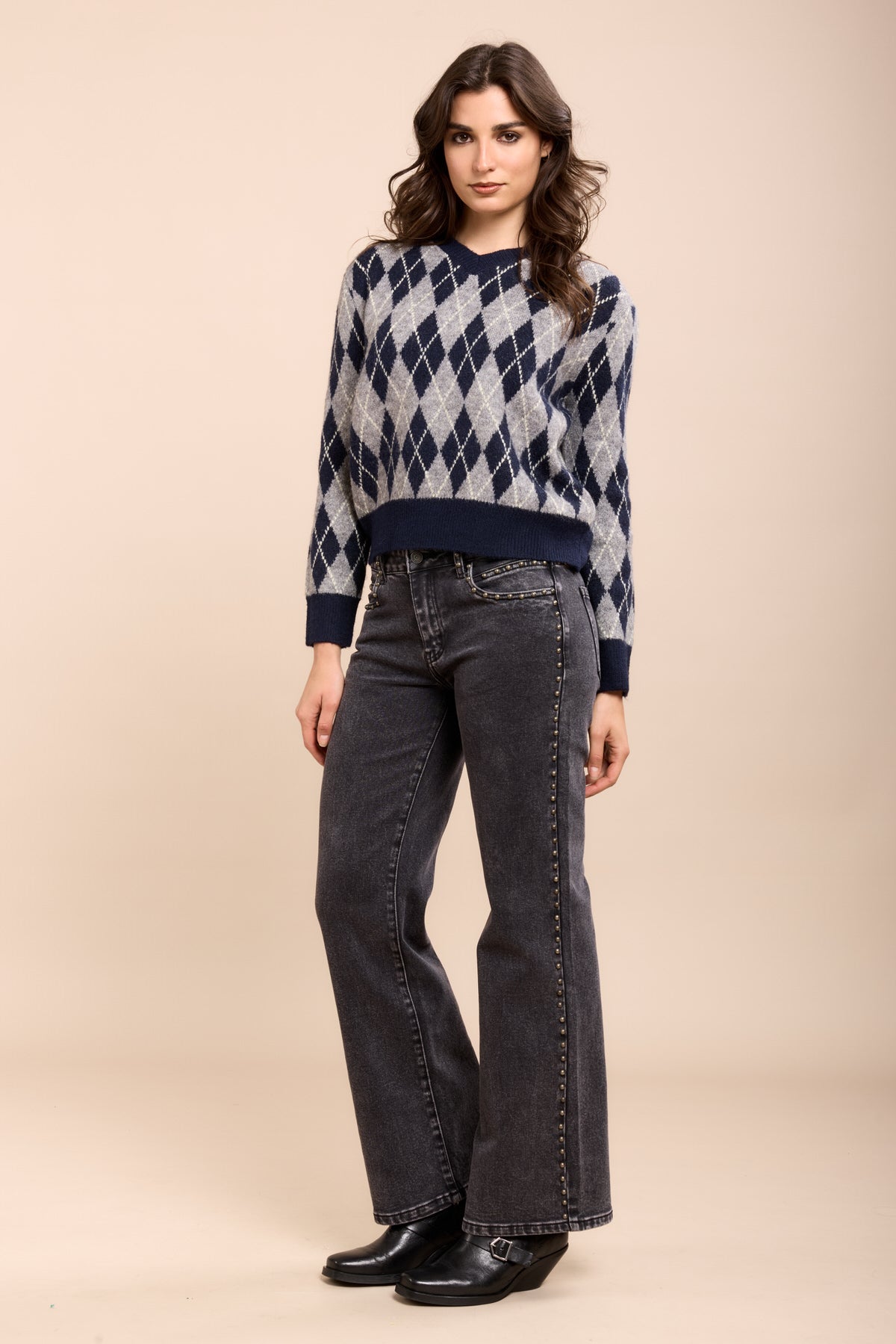 Toxik3 pantalon jean stretch droit détails clous