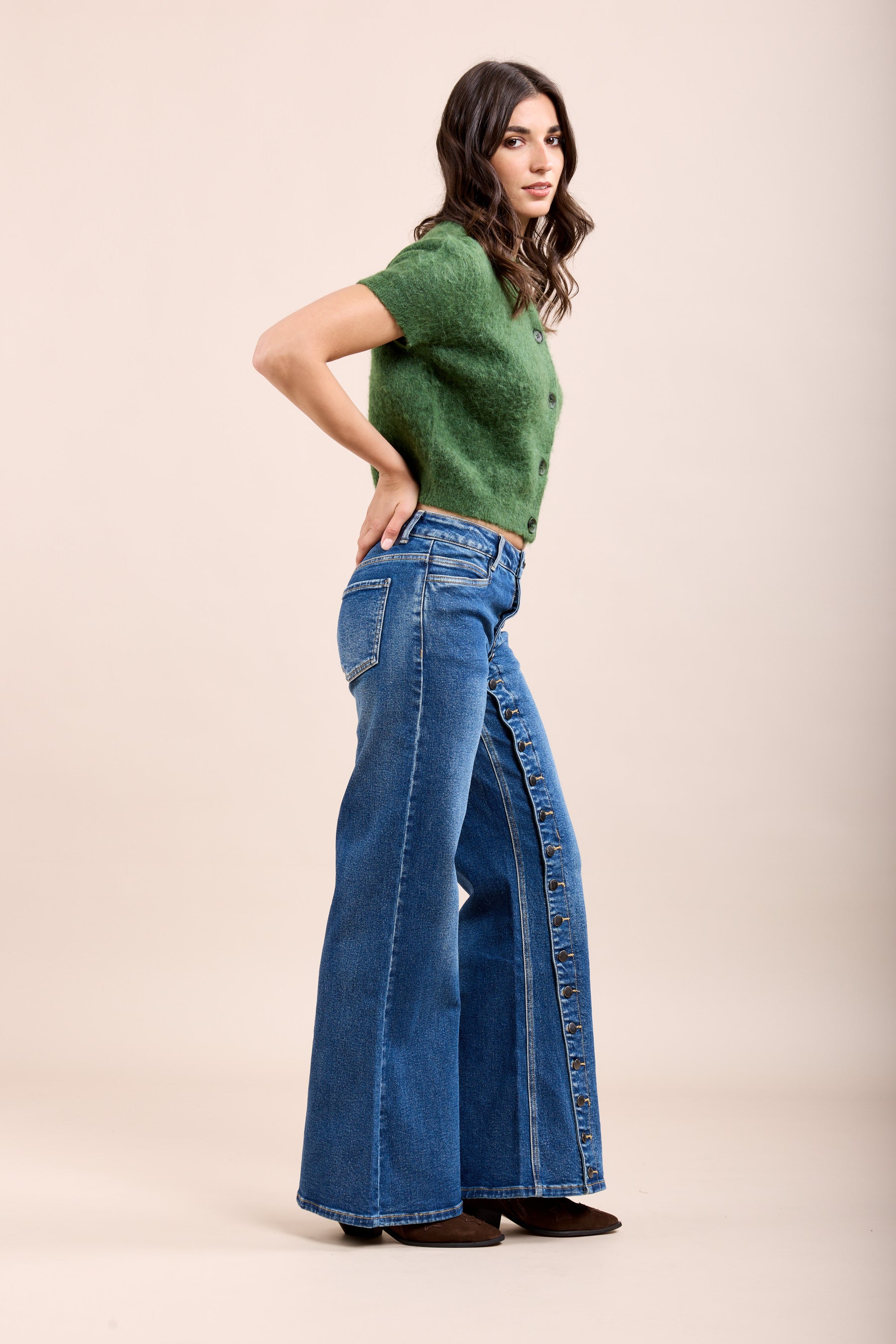 Toxik3 pantalon jean stretch wide détails boutons