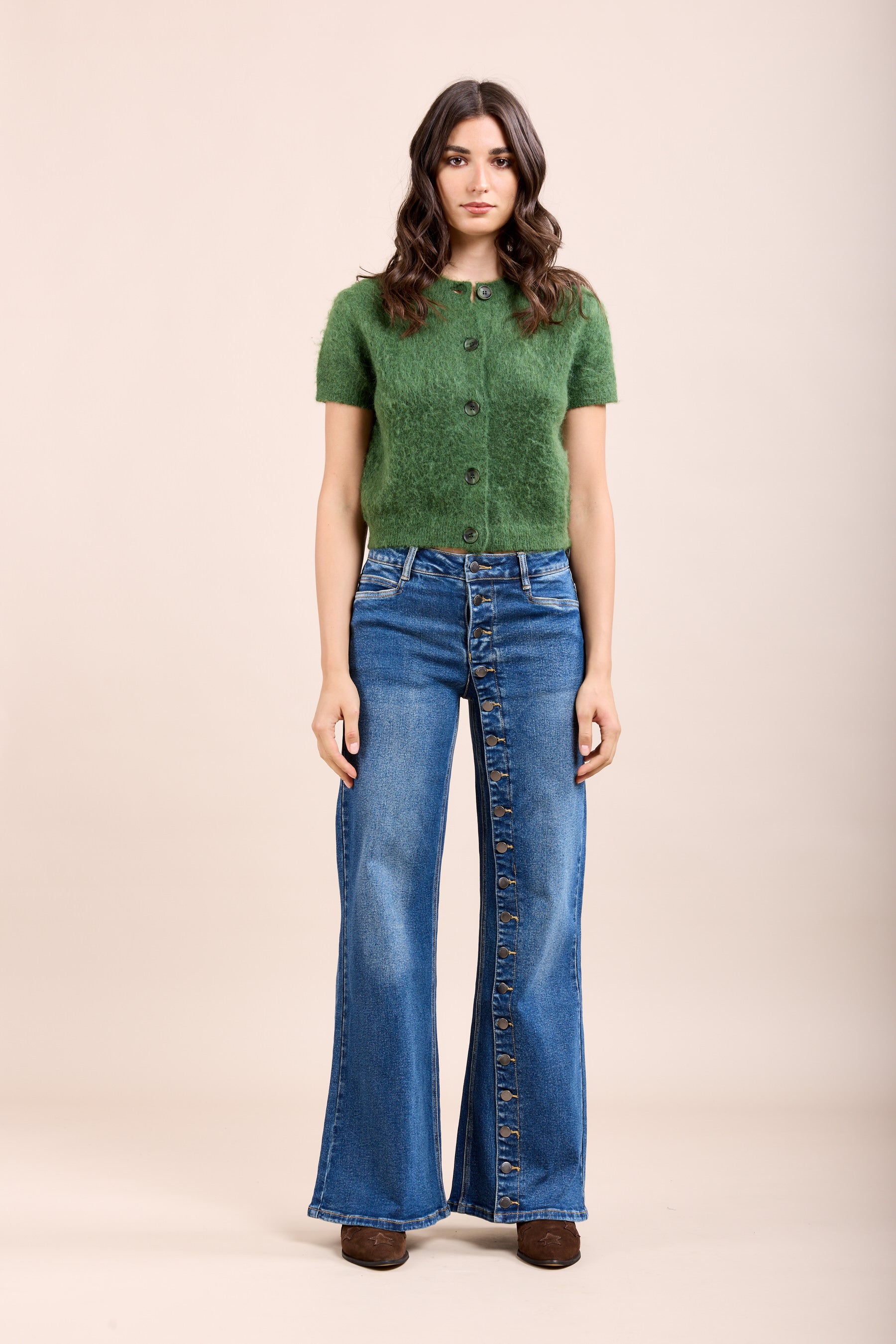 Toxik3 pantalon jean stretch wide détails boutons