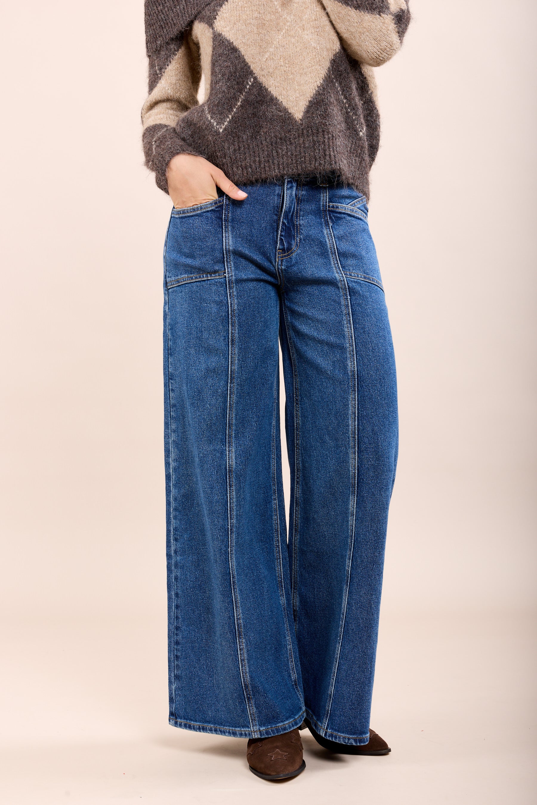 Toxik3 pantalon jean stretch wide découpes poches