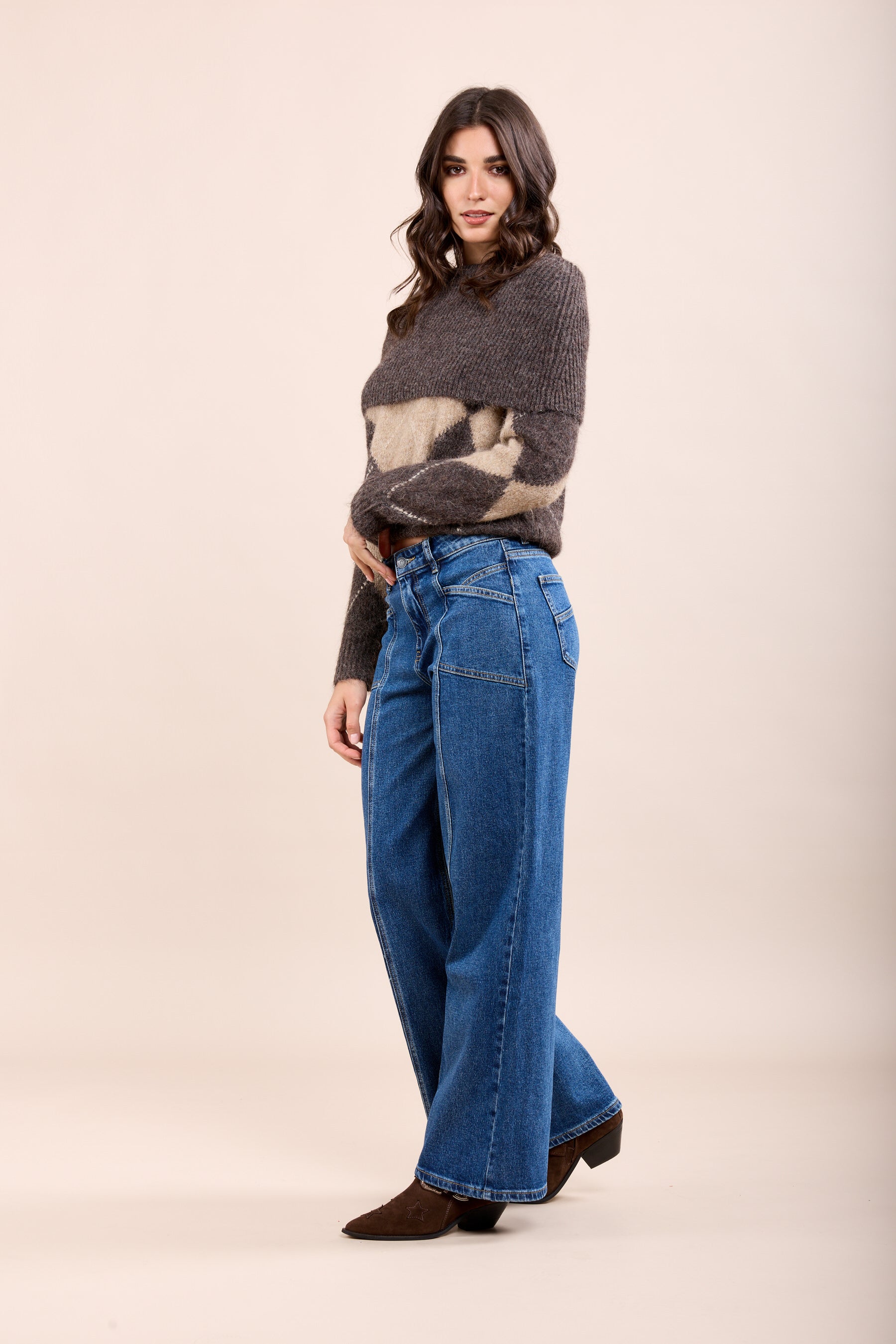 Toxik3 pantalon jean stretch wide découpes poches