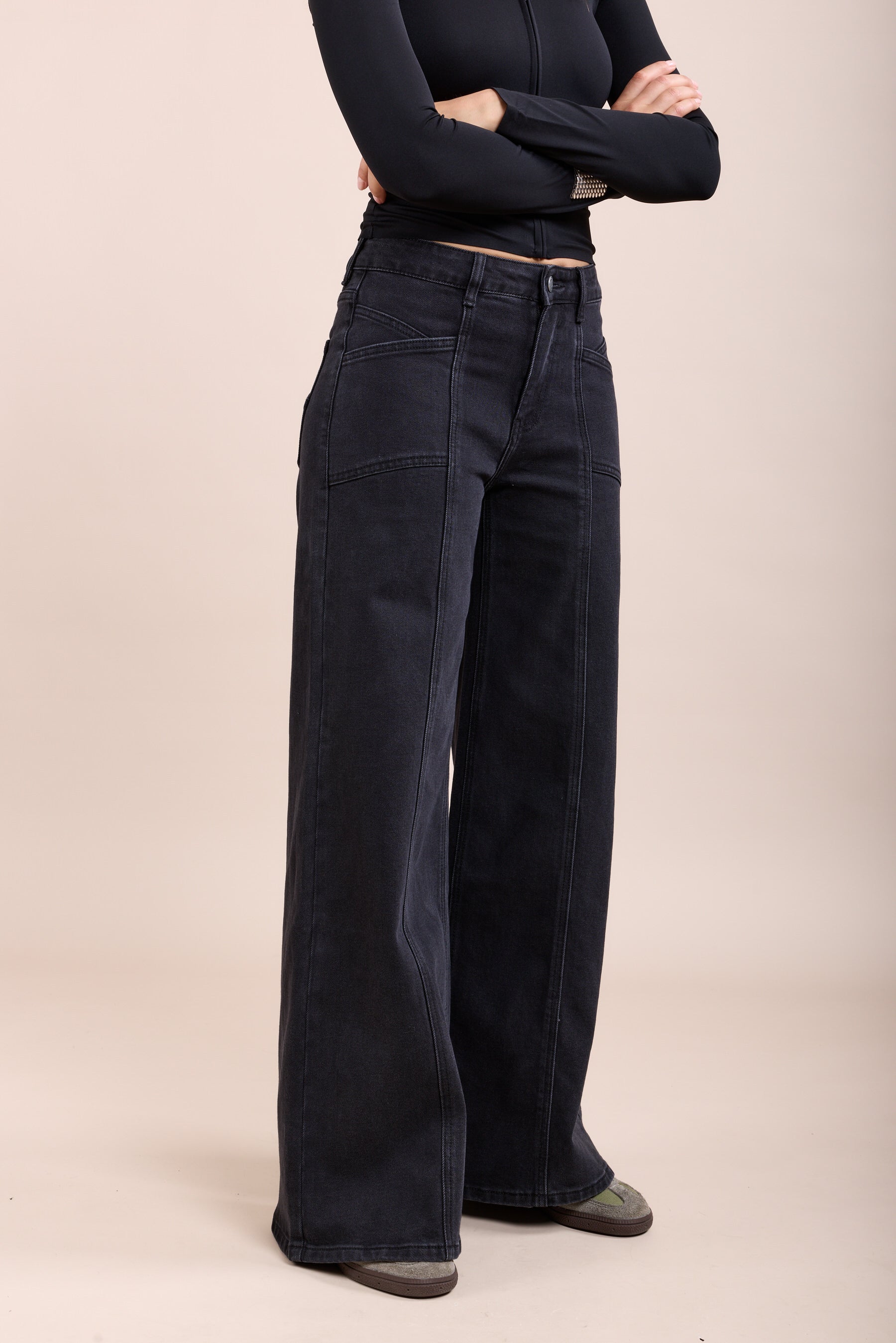 Toxik3 pantalon jean stretch wide découpes poches