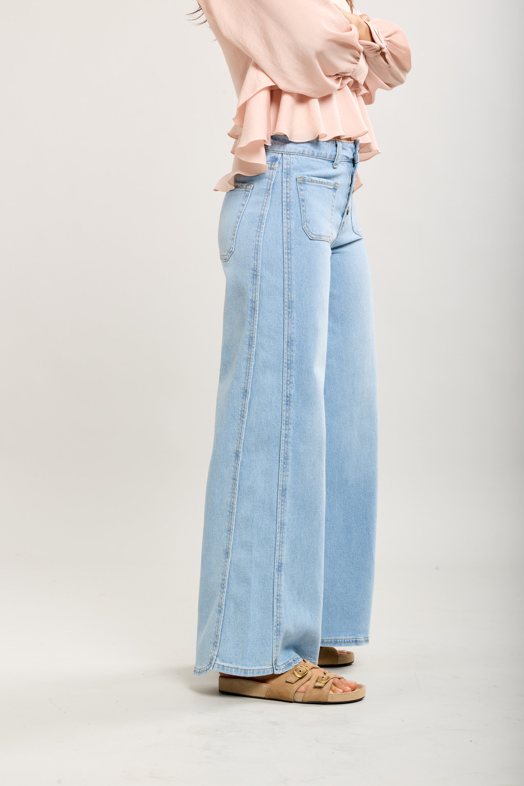 Toxik3 wide ribbed stretch denim pants light denim blue