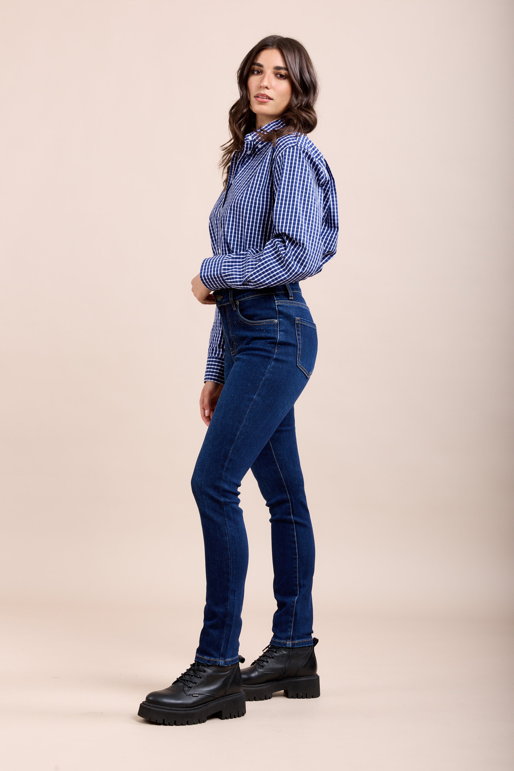 Toxik3 pantalon jean stretch slim ornée de strass bleu