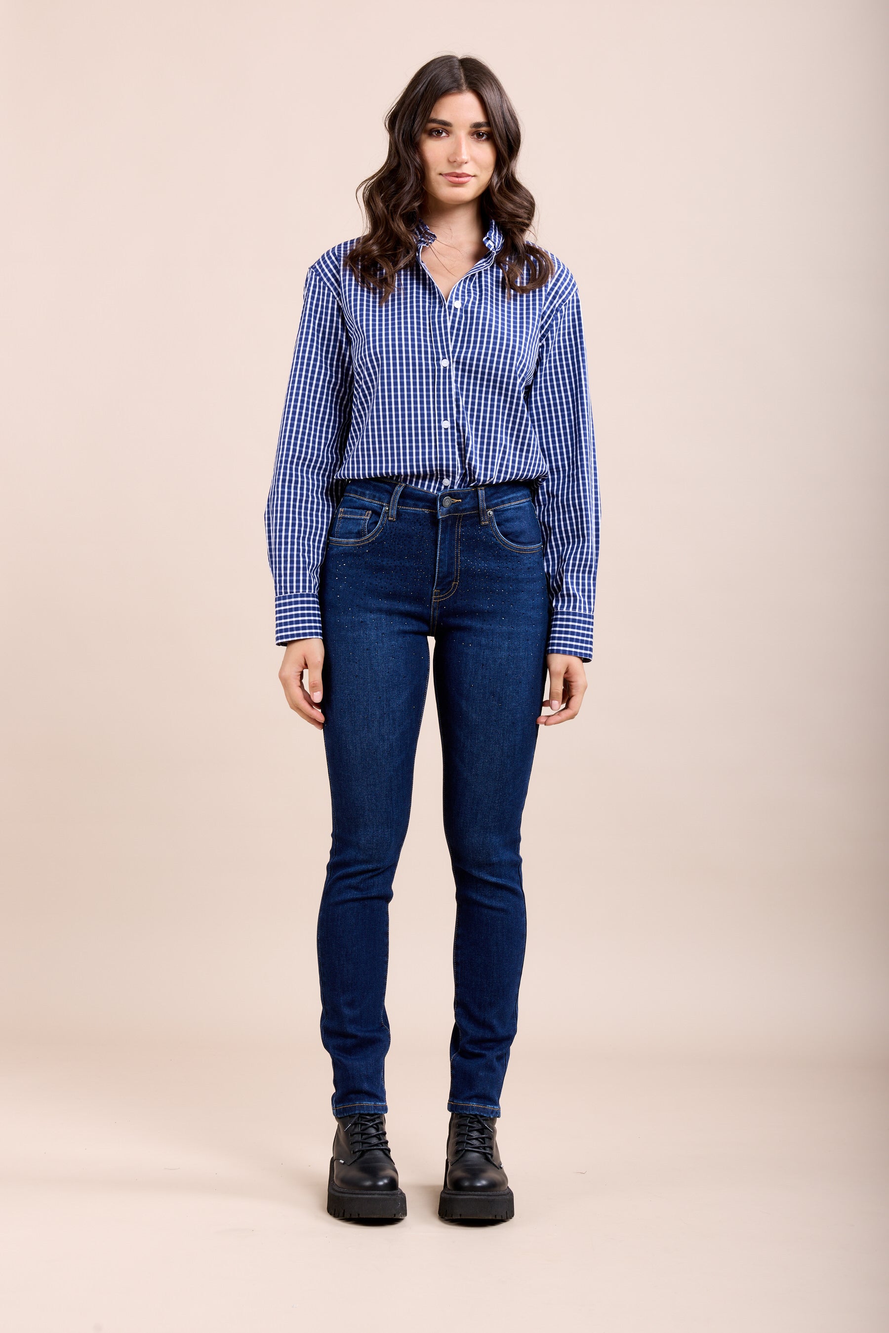 Toxik3 pantalon jean stretch slim ornée de strass bleu