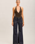 Toxik3 pantalon jean stretch wide surpiqûre jaune