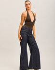 Toxik3 pantalon jean stretch wide surpiqûre jaune