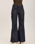 Toxik3 pantalon jean stretch wide surpiqûre jaune
